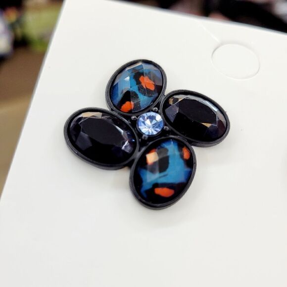 Brand New Forever 21 Blue & Black Flower Earrings - Picture 4 of 7